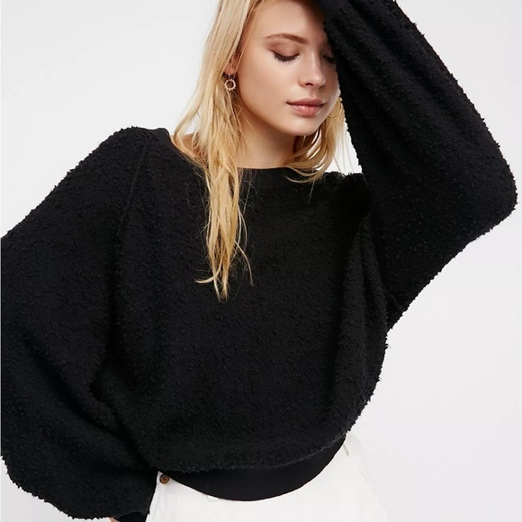 Free People Sweaters - Free People Found My Friend Sweatshirt Black Textured Balloon Sleeve Small